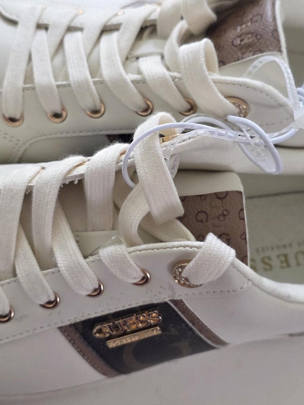 GUESS Women’s Cream Low-Top Sneakers with Gold Accents
